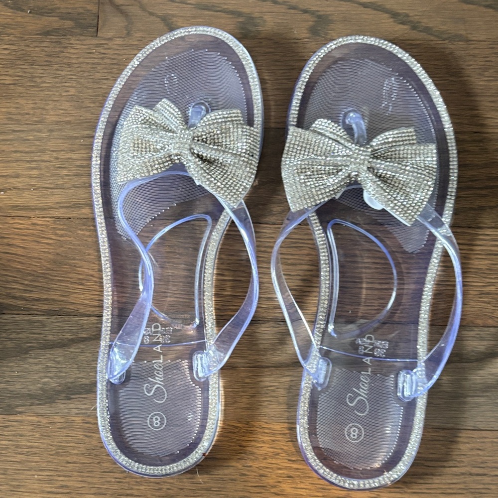 Strand Clear Jelly Sandals with silver Bow - Women size 8